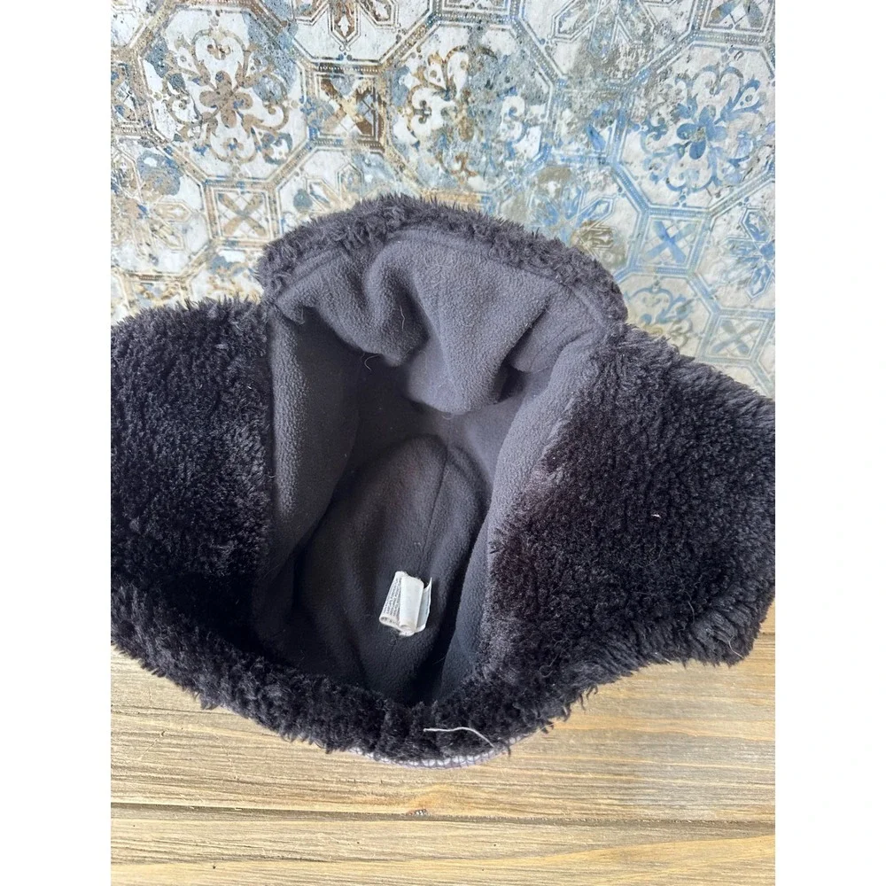 The North Face Trapper Hat Knit Print Faux Fur Mens OS Grey Excellent